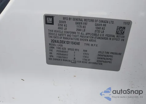 2013 Chevrolet Equinox 1Lt z USA, uszkodzony, nr VIN 2GNALDEK1D1184346